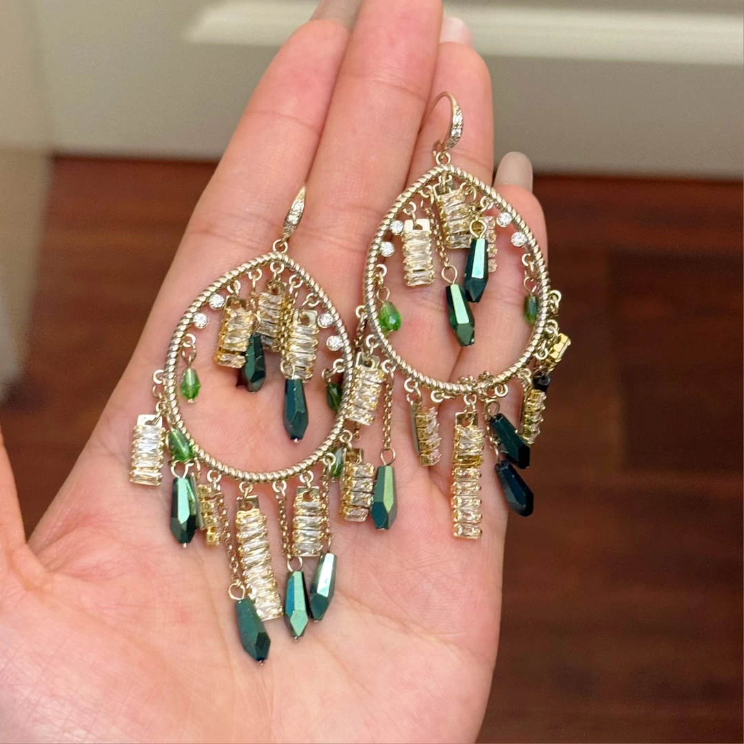 合金仿水晶耳饰 E0609设计师耳环长款植物花卉耳饰女古风