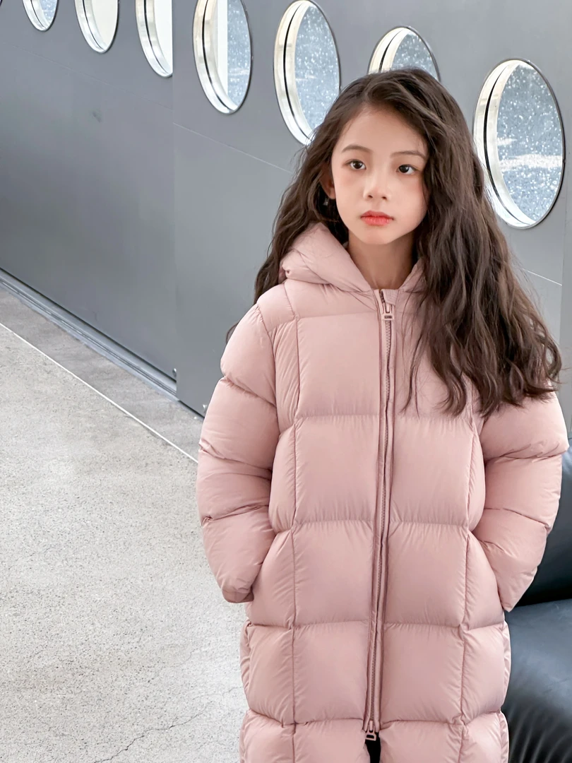 371 冬季新款儿童羽绒服韩版长款过膝加厚保暖90白鸭绒男女童