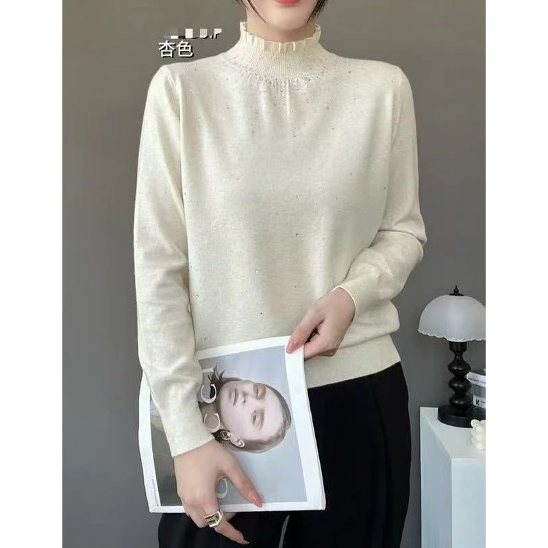 5683木耳领亮片毛衣百搭高档毛针织衫气质显瘦女士打底衫秋