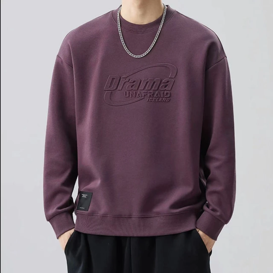 钢印宽松春秋长袖休闲印花男士休闲卫衣上衣运动男士加厚纯色99