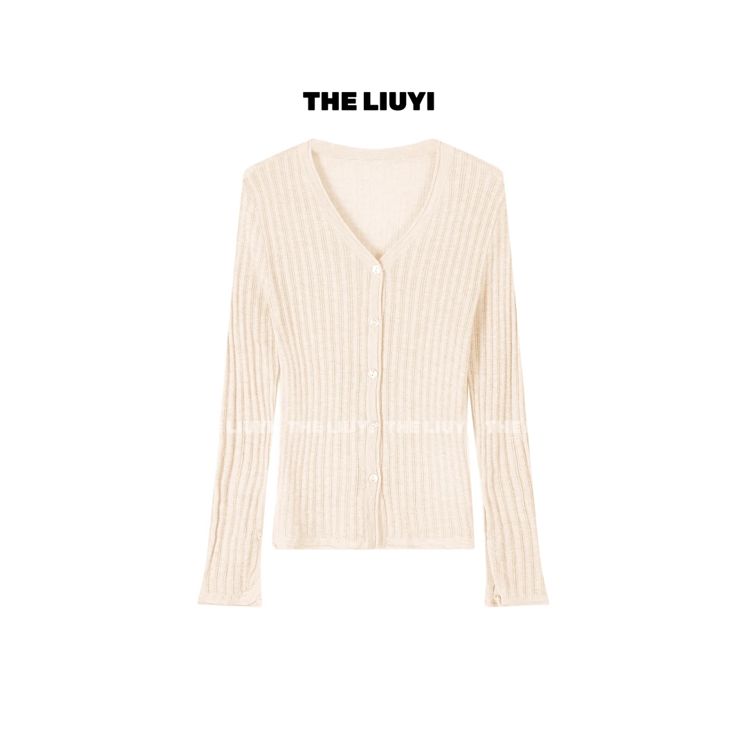 【LIUYI】V领百搭坑条针织开衫上衣58213