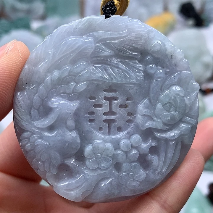 翡翠未镶嵌颈饰山水双喜临门两面工艺福利