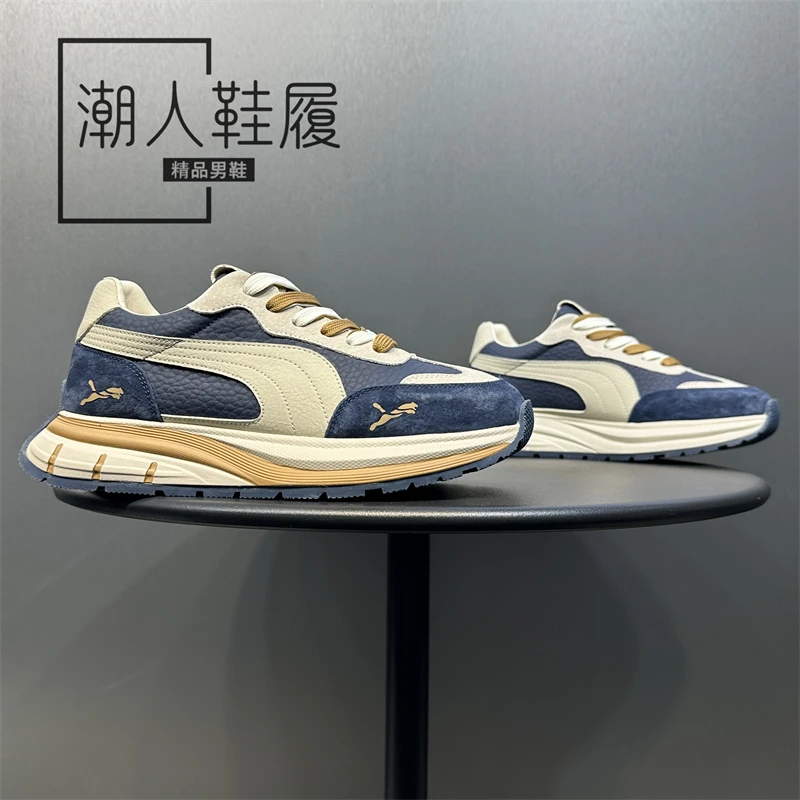 秋季2025新款时尚防滑阿甘鞋潮流百搭休闲鞋低帮圆头系带运动鞋男