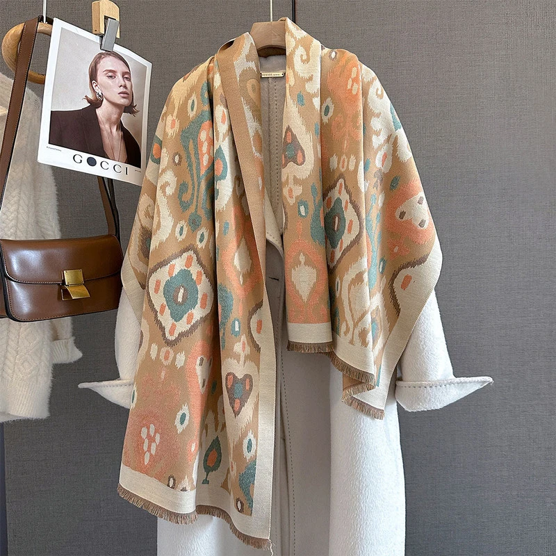 女士秋冬季腰果花仿羊绒围巾长款大披肩防风加厚保暖时尚百搭户外