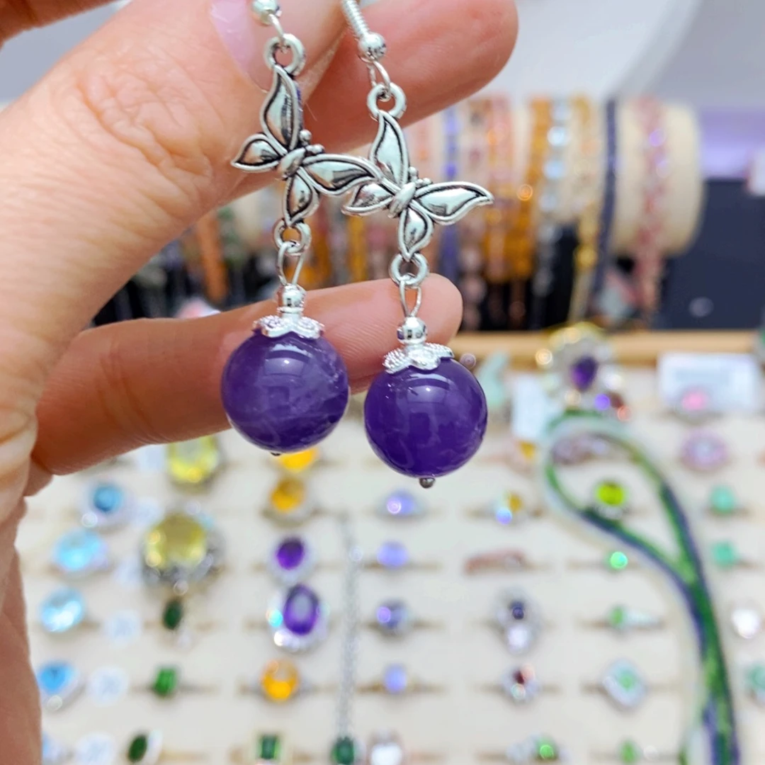 紫晶耳饰银S925镶嵌耳饰