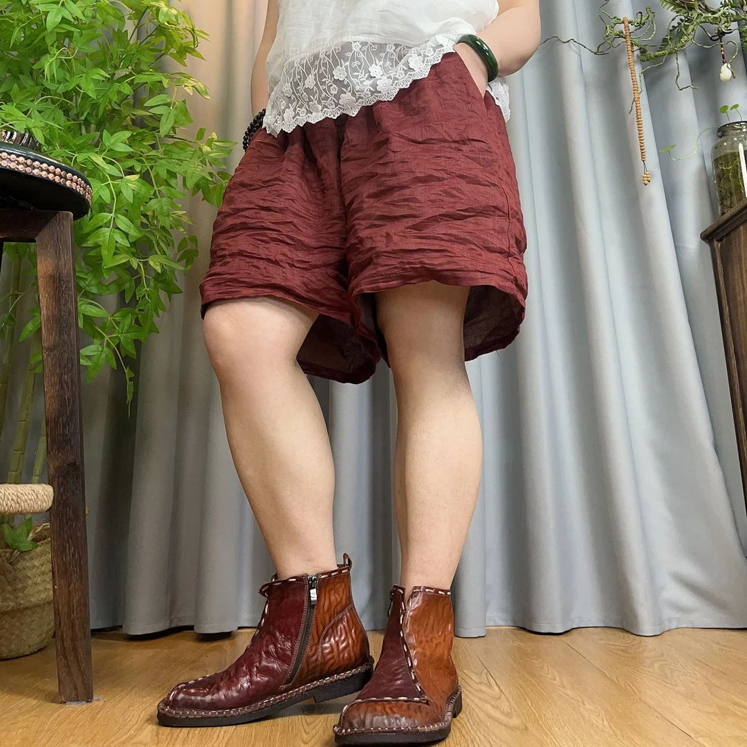 亚亚~【苎麻双层时尚短裤】舒适百搭宽松显瘦短裤