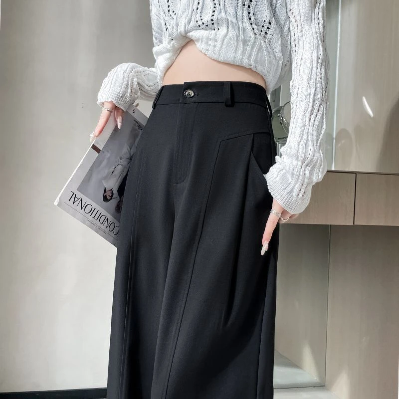 高腰黑色西装阔腿裤女夏季2025年新款高级垂感休闲拖地直筒西裤