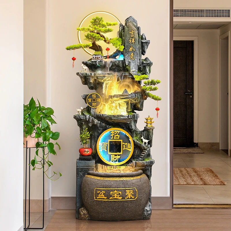 聚宝盆高山自动循环开业乔迁新居送礼客厅玄关办公室大气流水摆件
