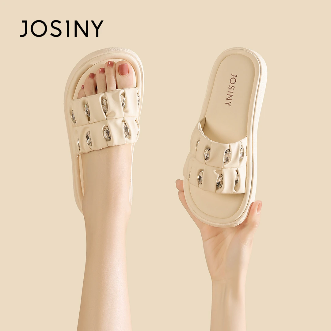 卓诗尼凉拖鞋女外穿2025新款夏季凉鞋时尚水钻配裙子露趾百搭女鞋