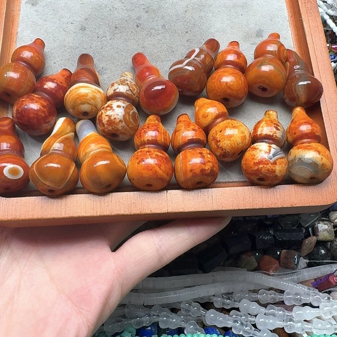 玛瑙/玉髓合金珠宝半成品一个18-20mm战国红葫芦吊坠