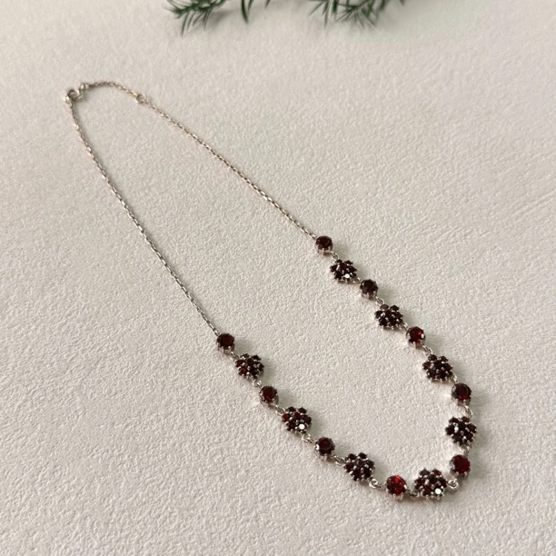 【六六中古】孤品复古s925石榴石项链te5609链长42