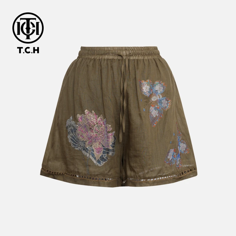 TCH私服烫钻工艺时尚休闲百搭蝴蝶结短裤女T75B21E5082轻奢tch