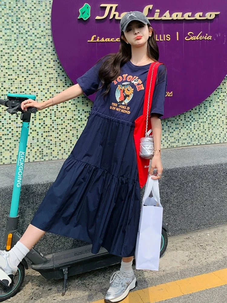 2025夏季新款宽松遮肚T恤短袖孕妇装大码女装连衣裙休闲长裙