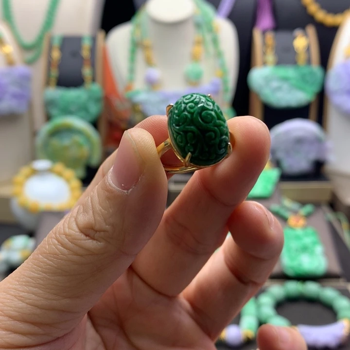 翡翠吊坠(不含链)银S925镶嵌翡翠戒指