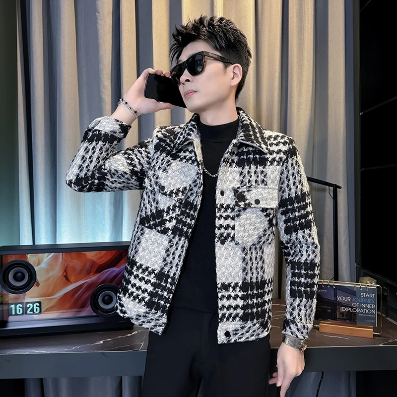 秋冬季短款夹克男款潮牌加厚毛呢上衣2025新款高级感痞帅保暖外套