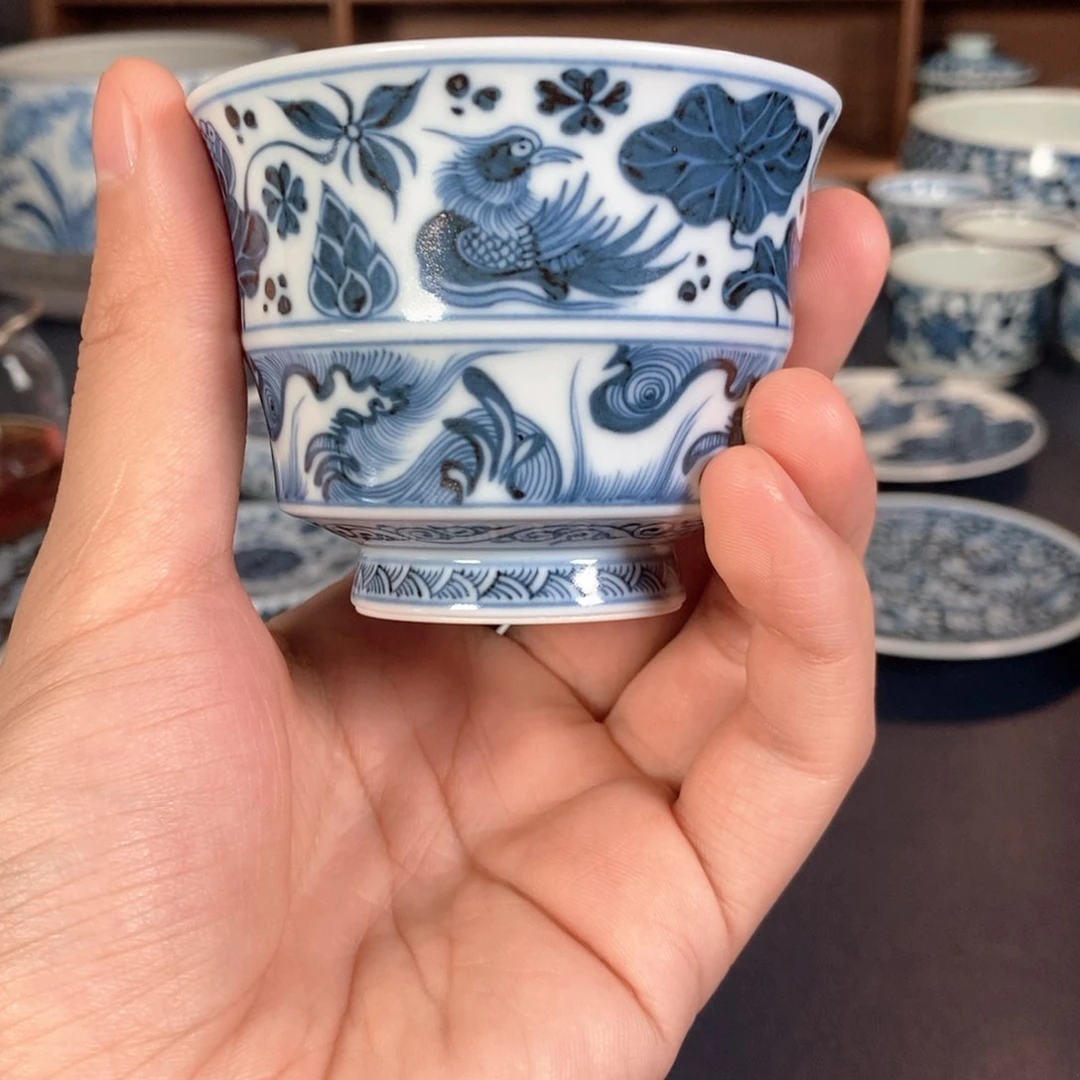 L****E景德镇陶瓷鸳鸯海水纹单杯