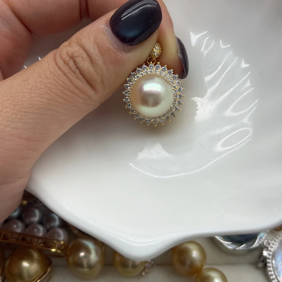 吊坠(不含链)银S925镶嵌海水珍珠