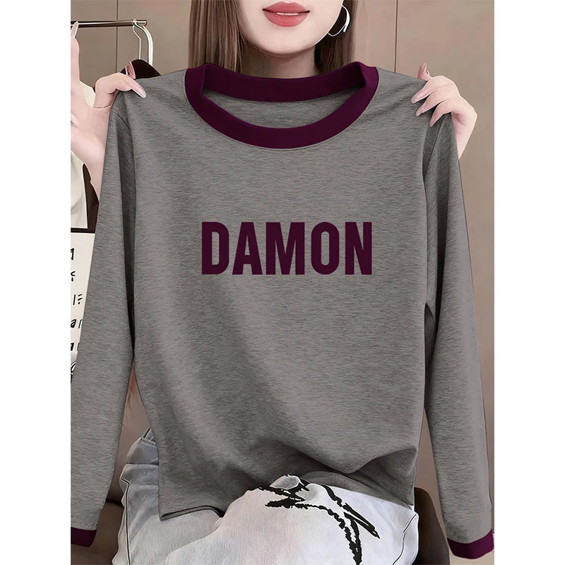 设计感小众撞色字母长袖t恤女春秋冬季时尚洋气百搭上衣2025新款