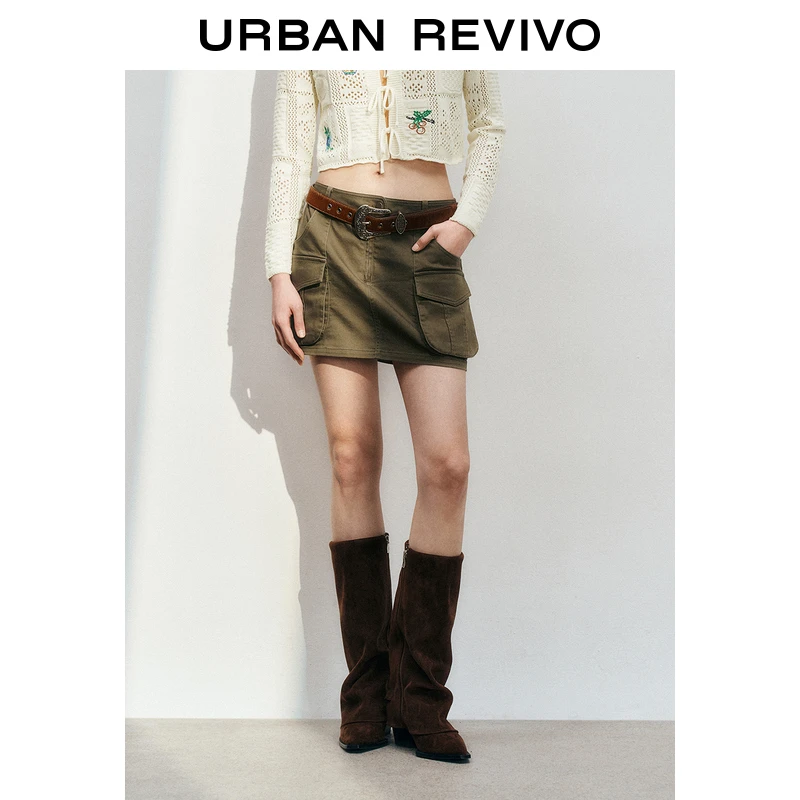 UR2025春季新品女装欧若风美拉德休闲工装风口袋半裙UYL550016