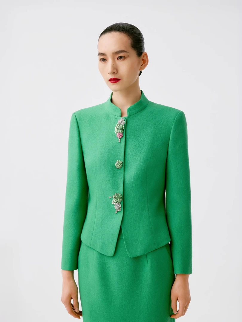 LA MAISON JADE 果绿色丝毛立领短款外套