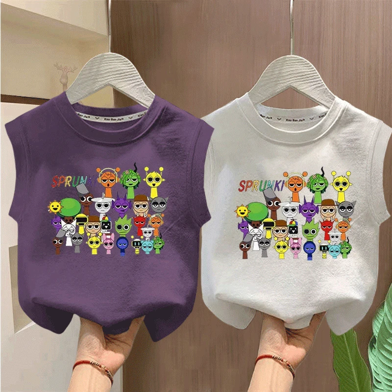 儿童新款sprunki背心节奏盒子无袖衣服男女童夏季纯棉T恤洋气上衣