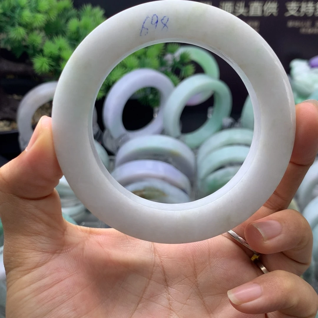 定制翡翠天然翡翠手镯未镶嵌58/66 正圈 圆条 白底青