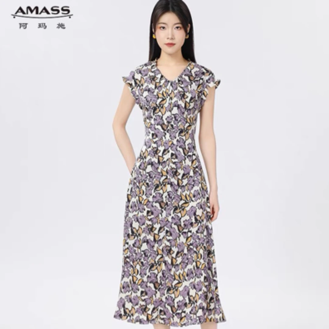 阿玛施商场同款2025夏季新款女装浪漫碎花裙温连衣裙女550009