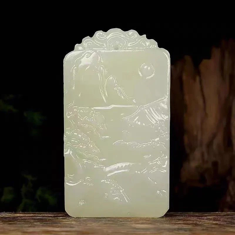 纯天然玉石山水牌意境吊牌玉吊坠男款项链玉牌山水牌吊坠玉石挂件