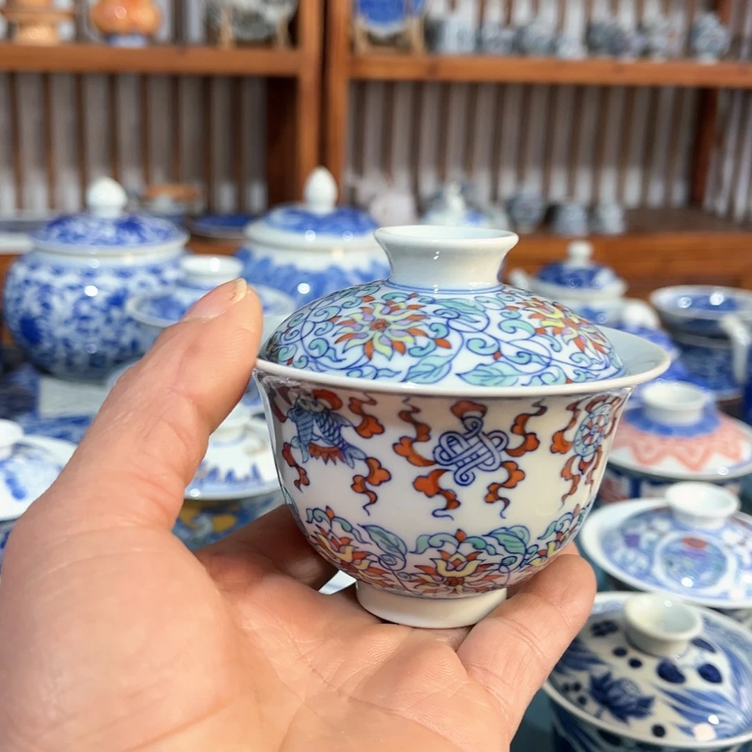 錡镇堂手工手绘盖碗