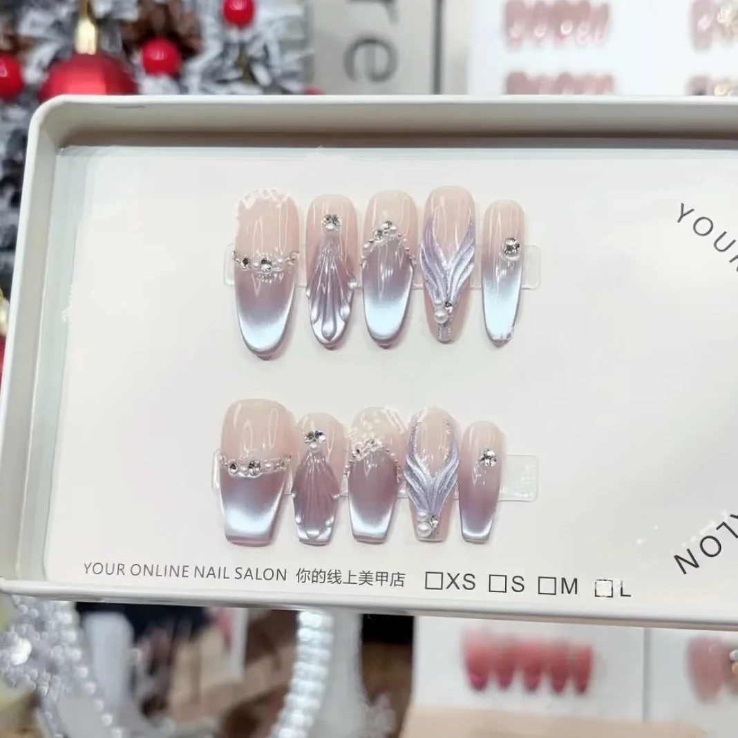 【紫姬人鱼】简约纯欲闪钻手工定制穿戴式卸甲片美甲