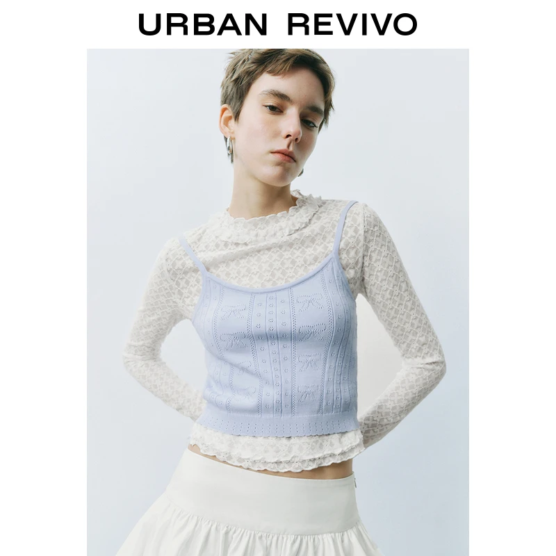 UR2025秋季新款女蝴蝶结镂空肌理超短款吊带针织衫UYU950041