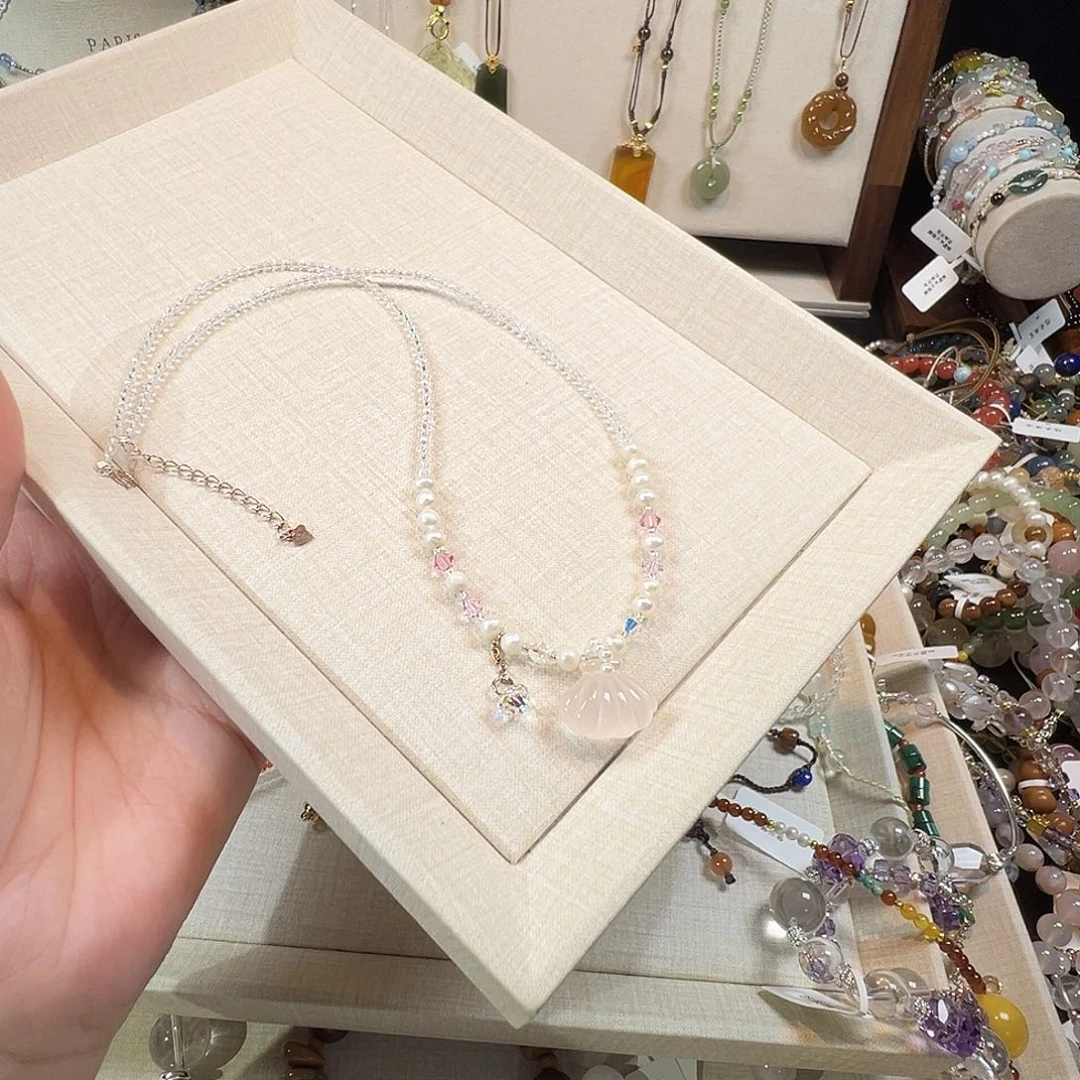 水晶手链未镶嵌粉水晶贝壳项链925