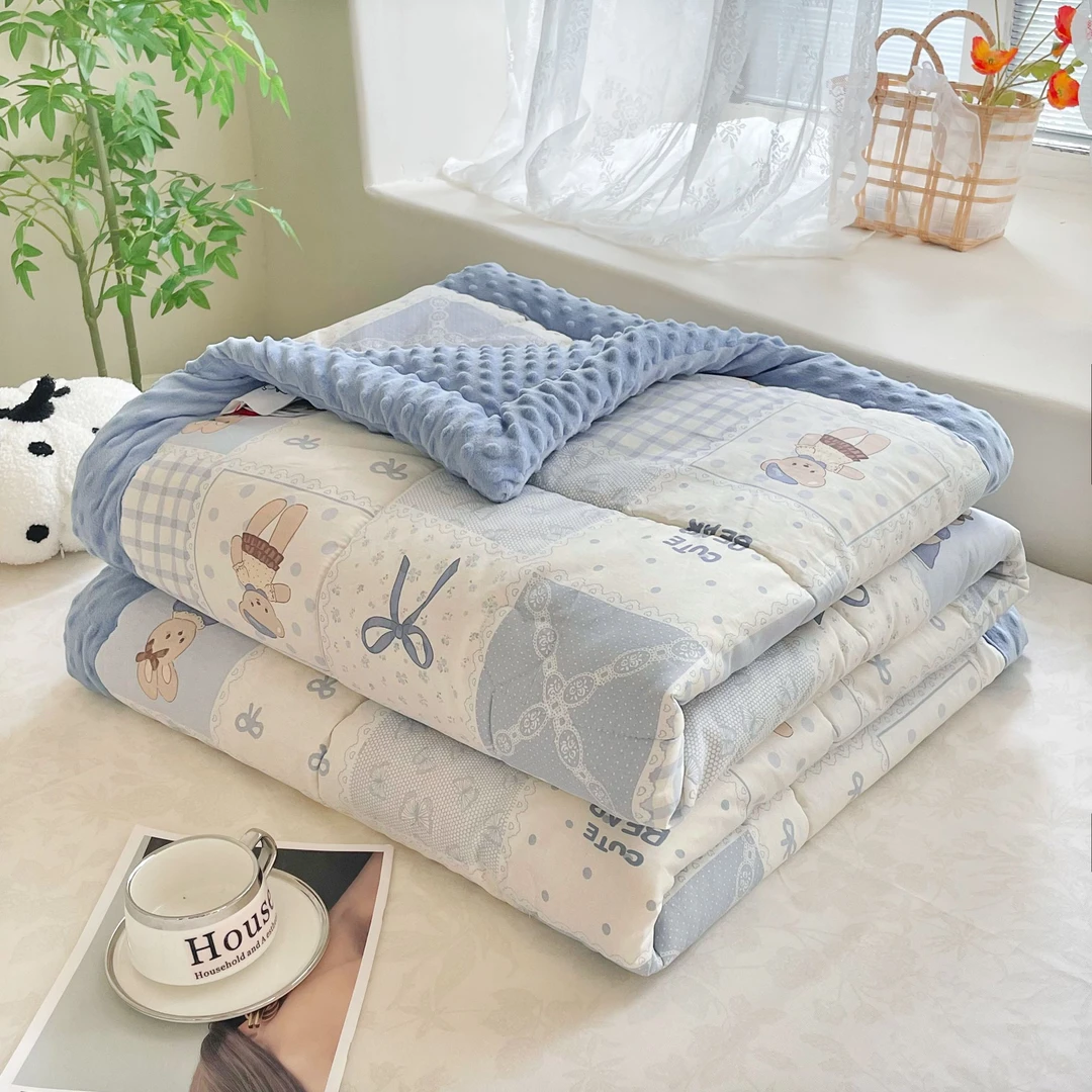 2025新款A类纯棉婴儿绒全棉豆豆被加厚机洗冬被四季被