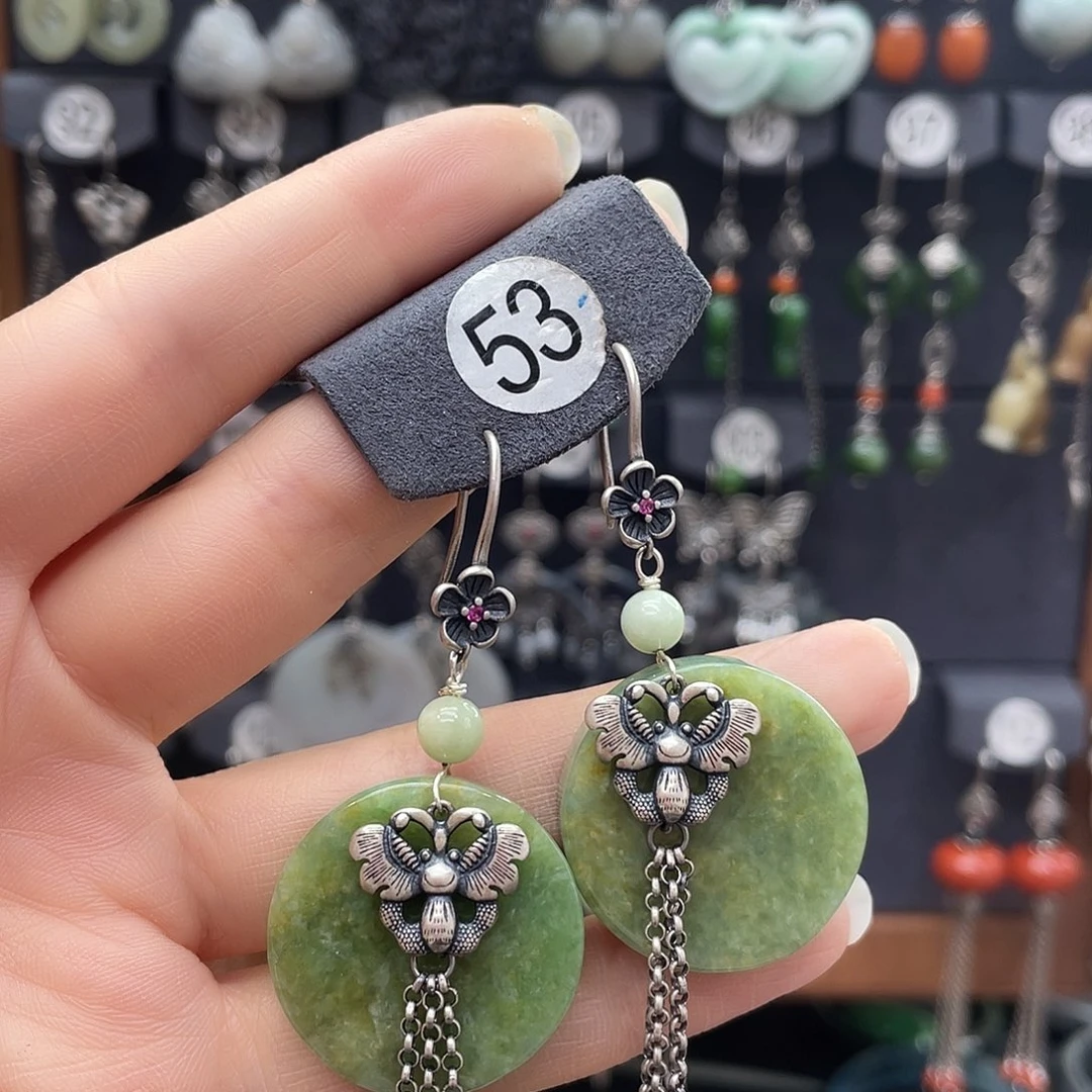 翡翠耳饰银S925镶嵌笑**奶fhnhghh