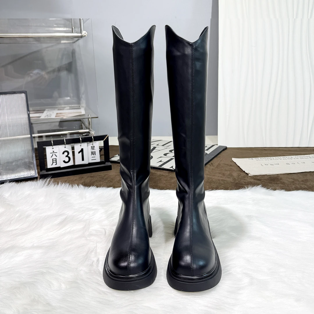 2025早秋高筒靴单靴长筒靴时装靴V口长靴不过膝瘦瘦靴平底骑士靴