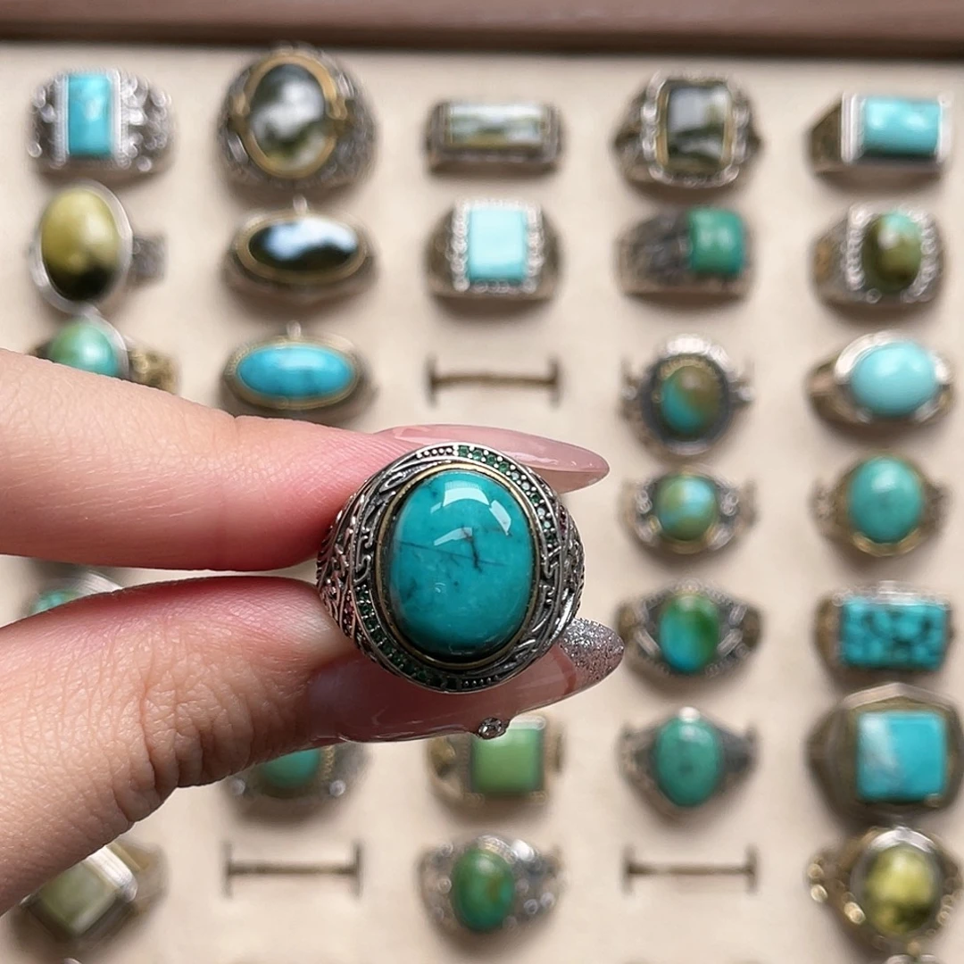 绿松石银S925镶嵌戒指