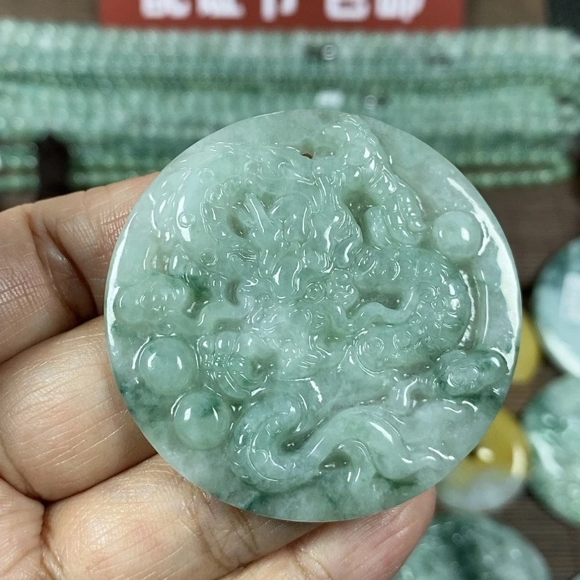【闪购商品】翡翠颈饰未镶嵌玉吊坠翡翠玉圆形龙牌