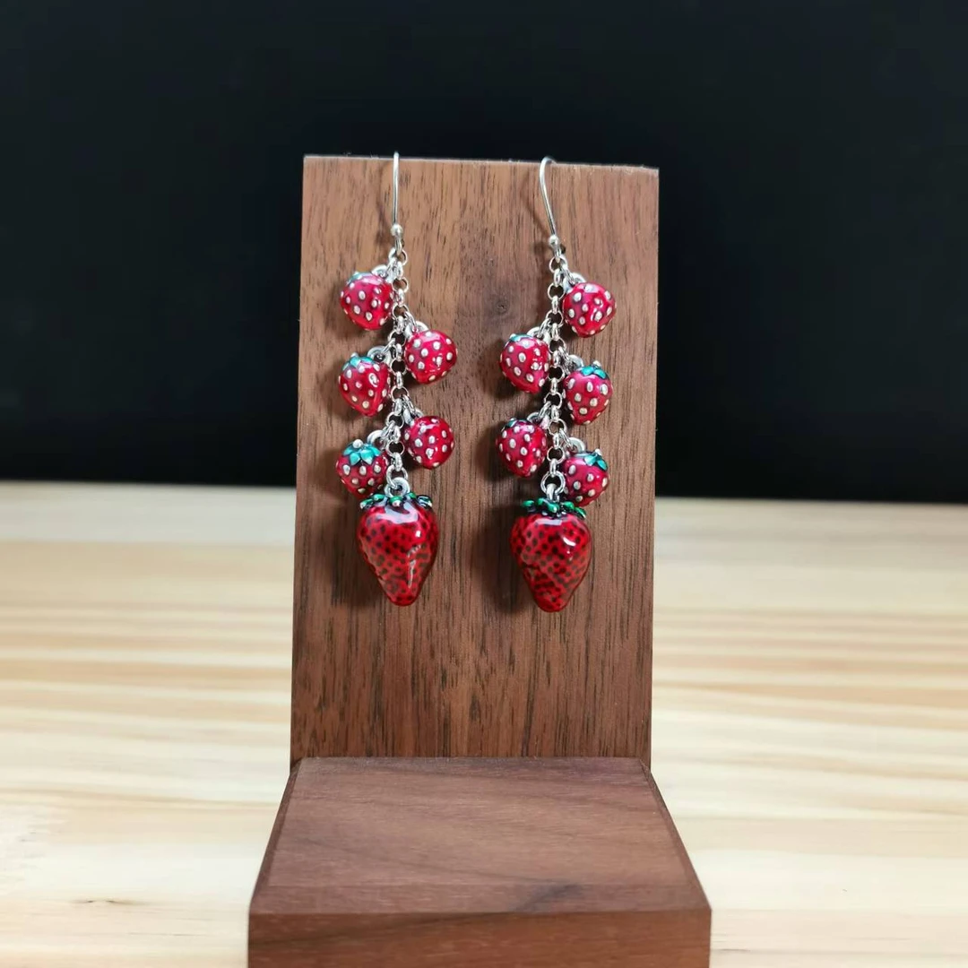 银之酷 925银耳饰 925银草莓耳环女时尚简约民族风