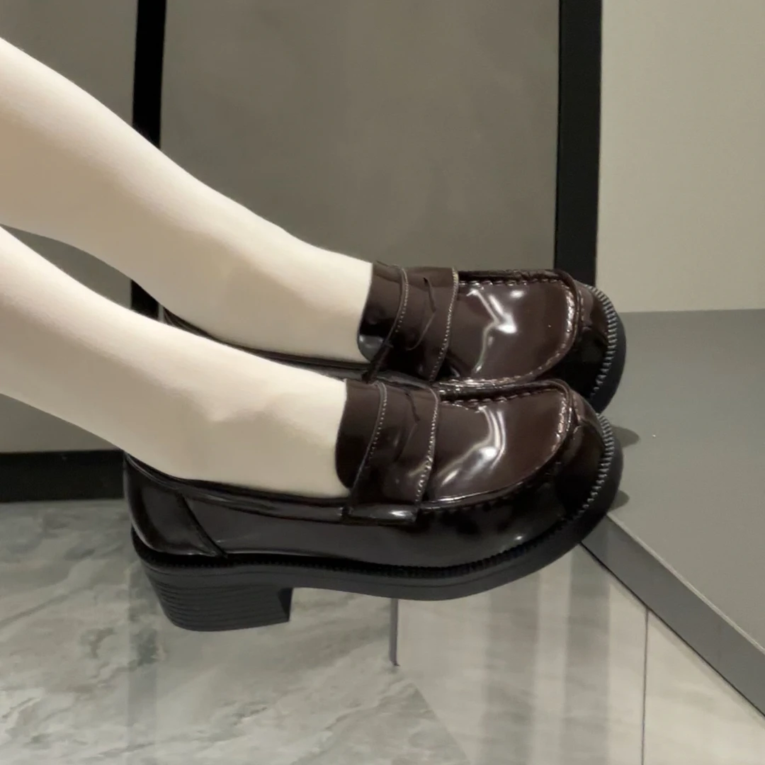 果酱猫 中跟制服鞋方圆头校供学院小皮鞋日系粗跟单鞋女