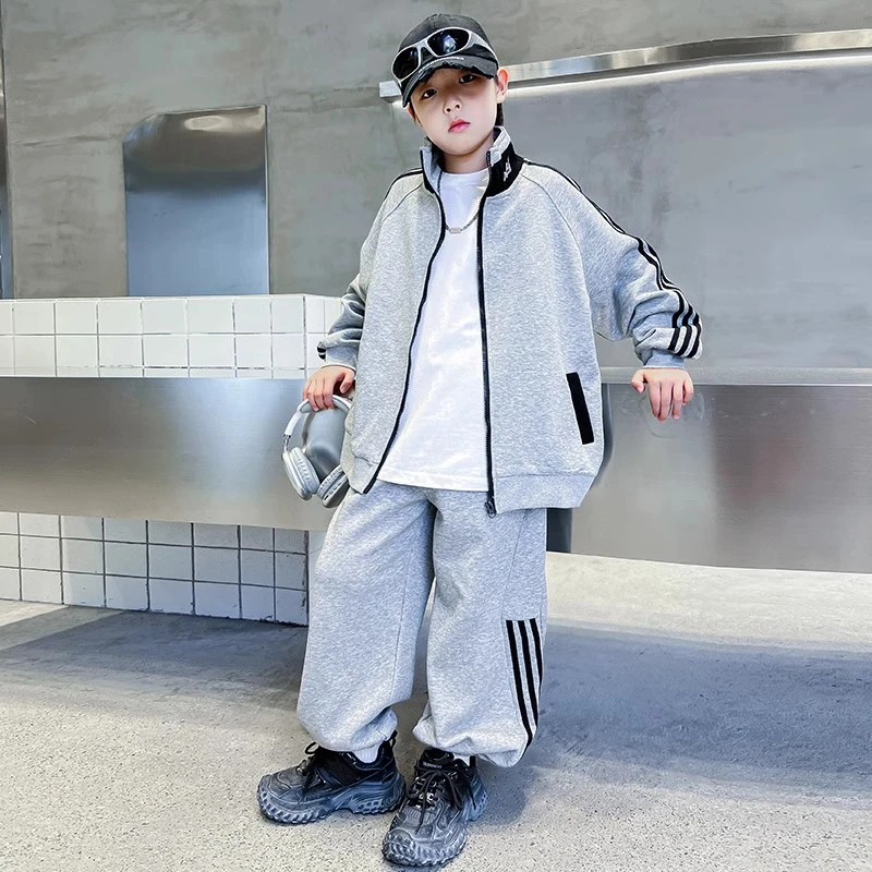 男童秋季拉条开衫套装儿童2025新款中大童休闲运动两件套帅气潮流
