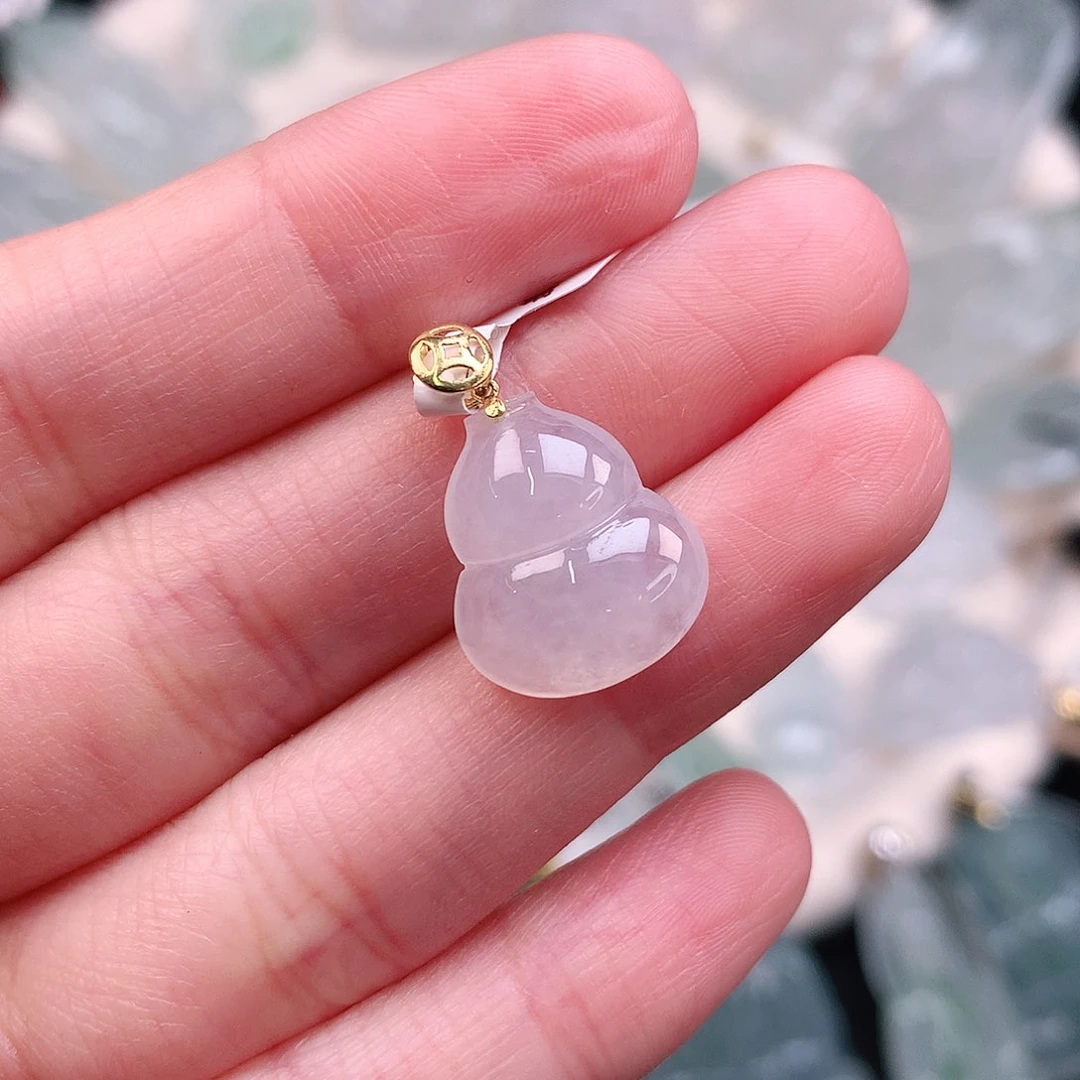 翡翠颈饰18K金镶嵌冰葫芦15.7、13.7、5