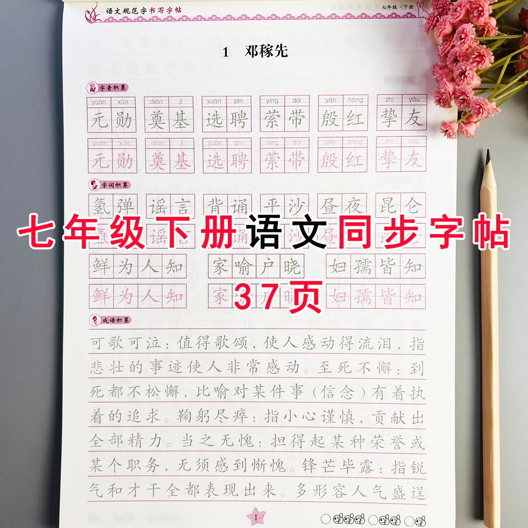 七年级下册语文同步练字帖人教版语文课本同步字帖初一下册练字帖