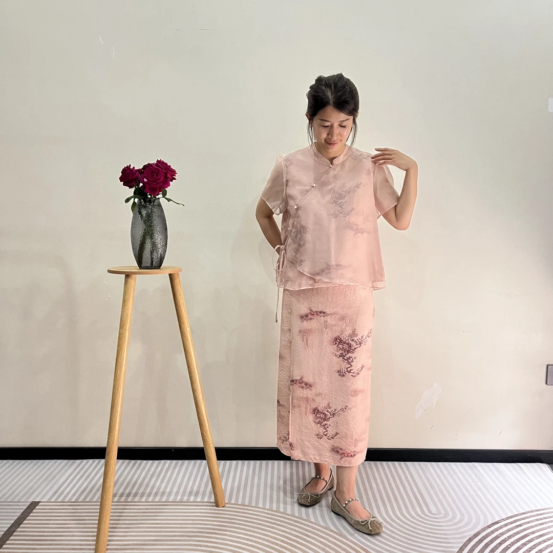 新中式时尚提花短袖半裙两件套