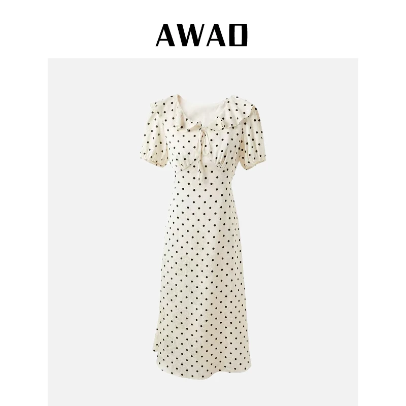【Awao】法式暗纹温柔风提花波点复古连衣裙C3L51760