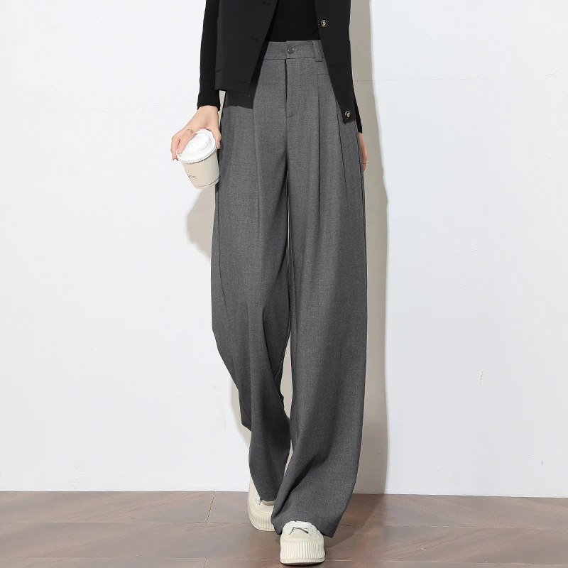 秋季醋酸天丝直筒裤高腰时尚显瘦阔腿裤百搭垂感休闲女裤 9901