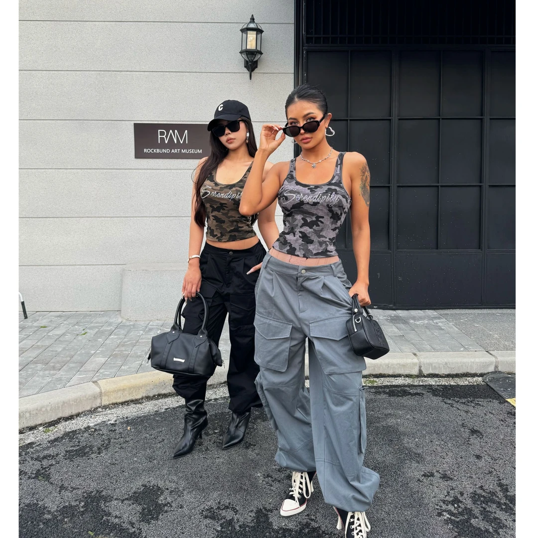 【蜜蜜家】沐春风 欧美辣妹美式复古宽松百搭潮流工装裤 K008