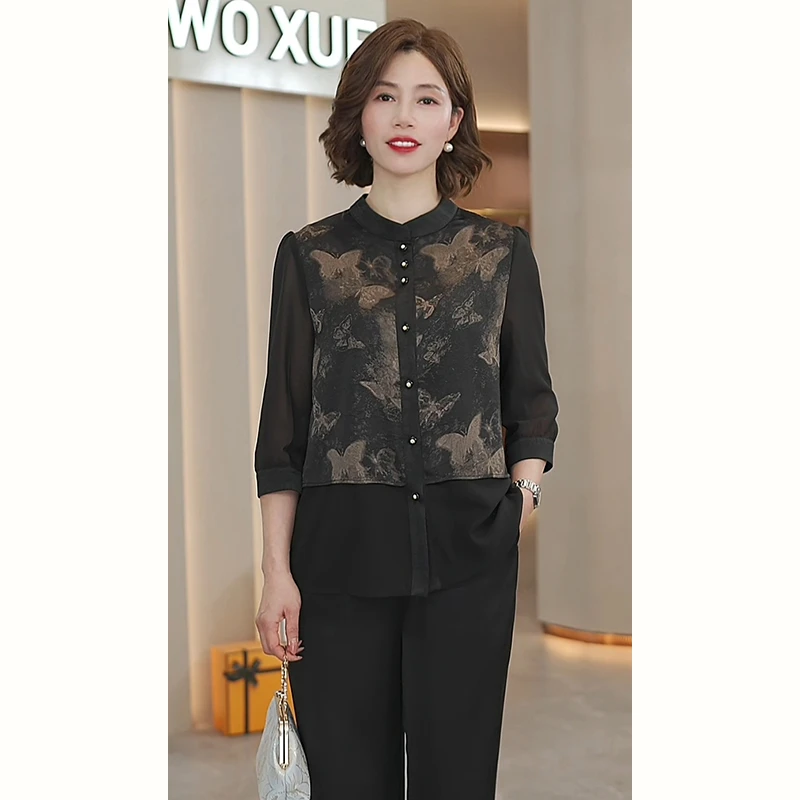 中年妈妈夏装国风两件套2025新款洋气中老年女装高贵小衫衣服套装