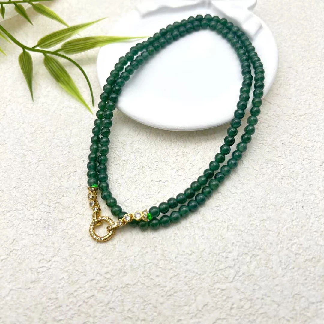 翡翠项链银s925银镶天然翡翠圆珠项链(尺寸4.5mm) ~HYL014