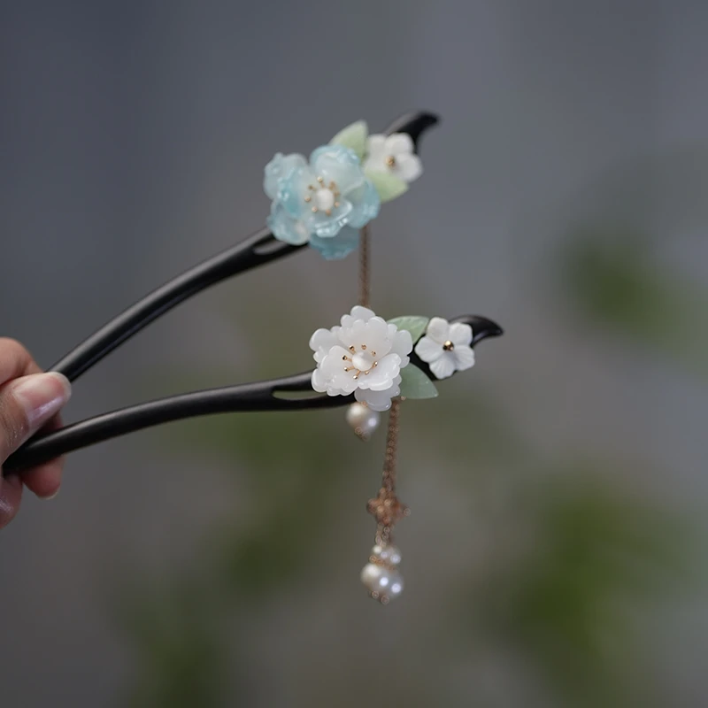 古风发簪汉服旗袍发饰盘发发饰古装黑檀木凡霜