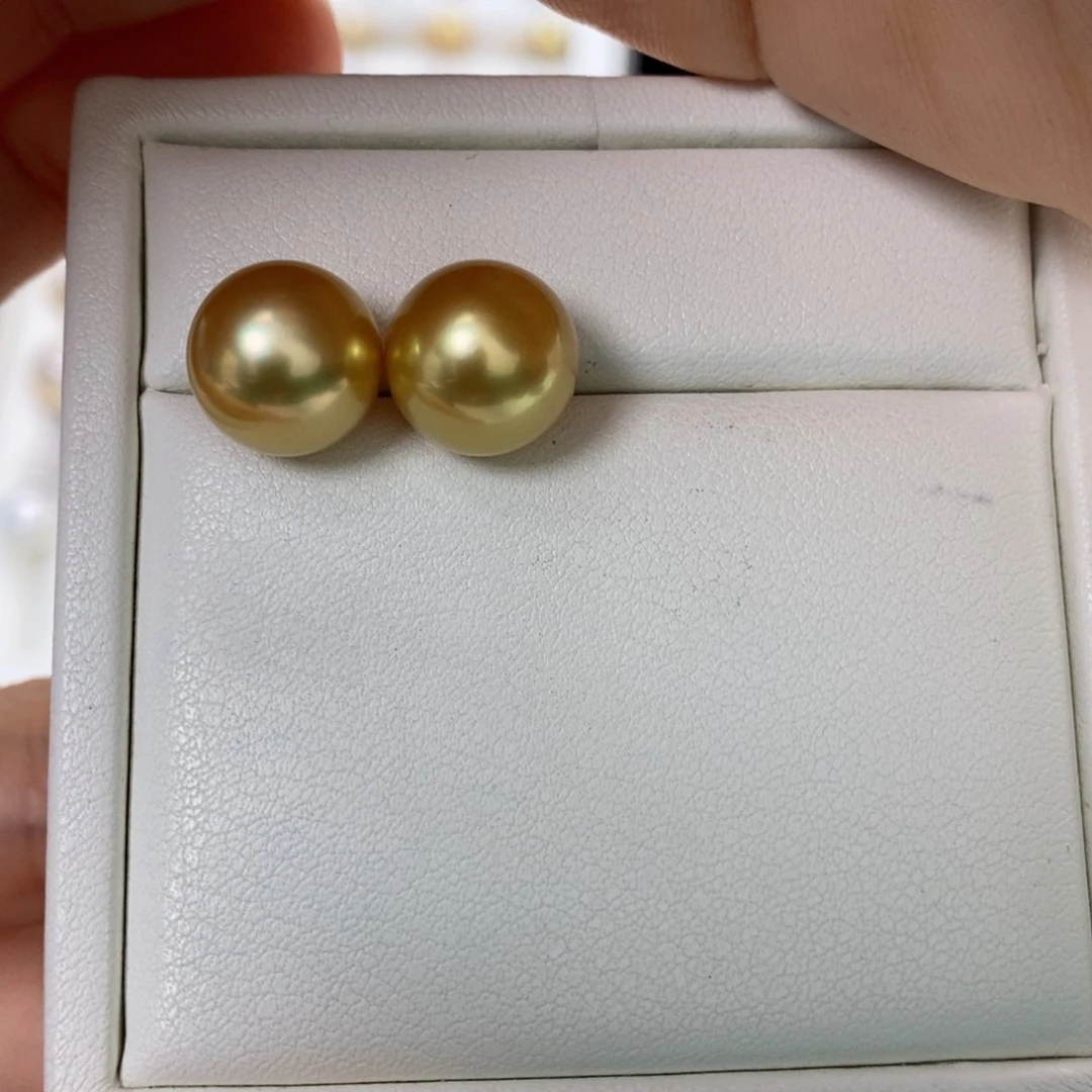 海水珍珠耳饰18K金镶嵌11-12mm